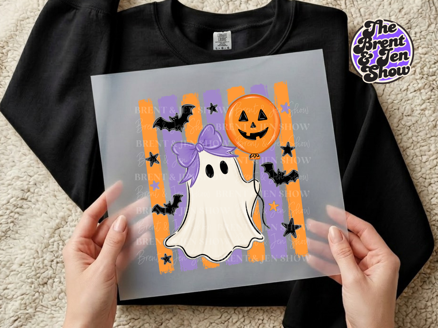 Striped Ghost With Balloon DTF/Sublimation Transfer, Ready to Press