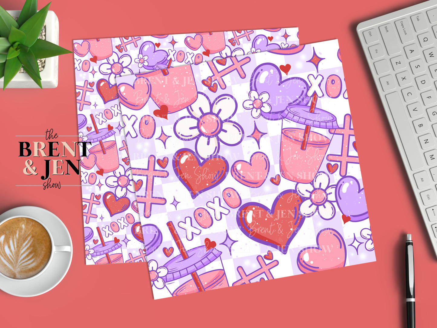 XOXO Heart Flowers Seamless, Printed Patterned Vinyl