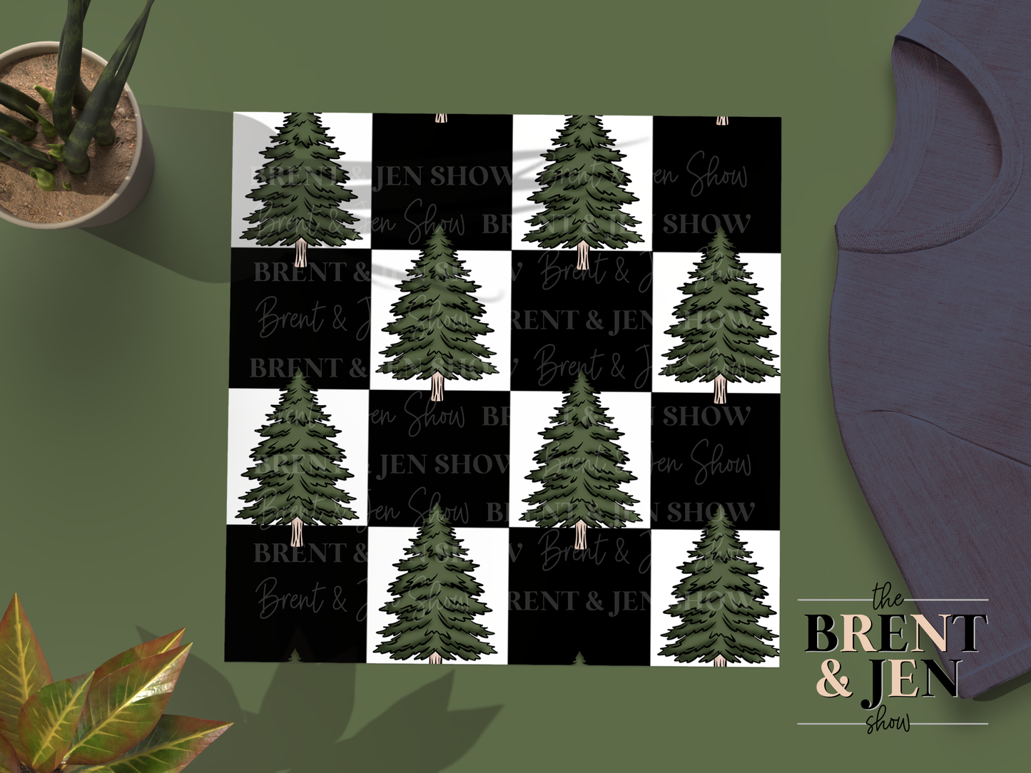 Cozy & Comfy, Pine Tree Checkerboard, Printed Patterned Vinyl
