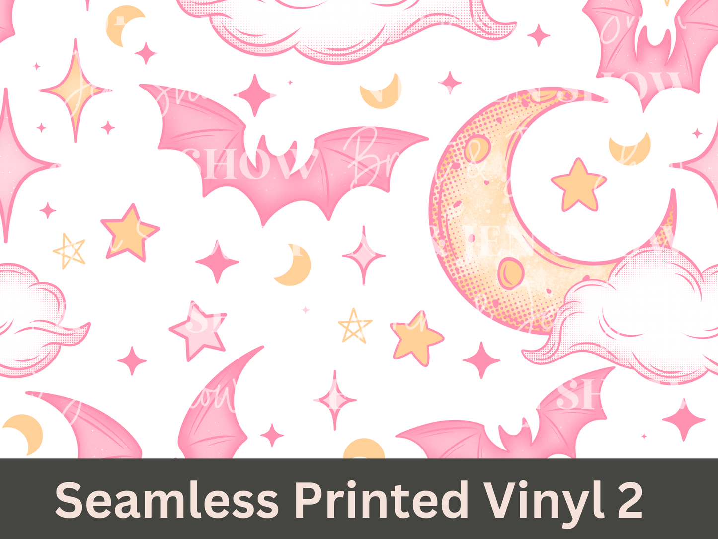 Pink Bats and Moons Seamless Printed Vinyl Pattern
