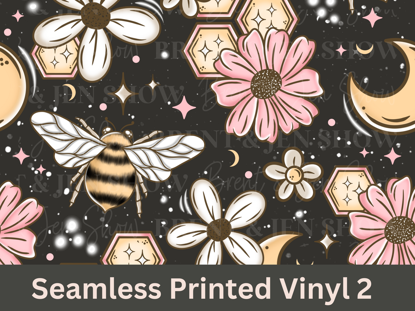 Bees Moons Seamless Printed Vinyl Pattern