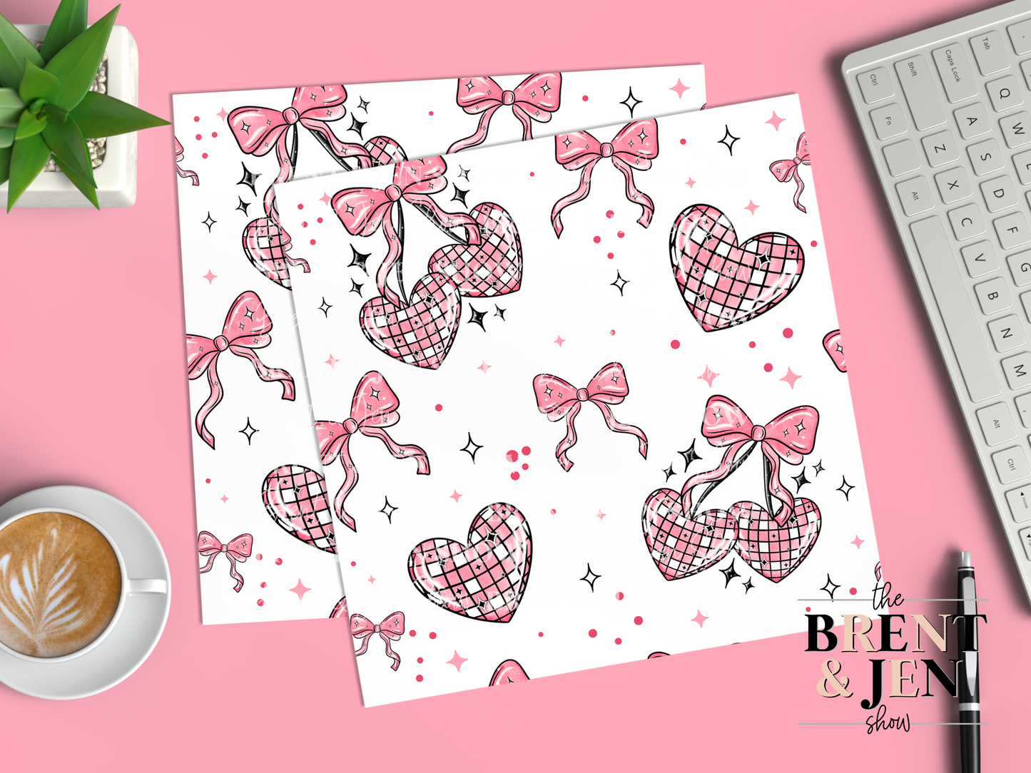 Disco Cherry Hearts, Printed Patterned Vinyl