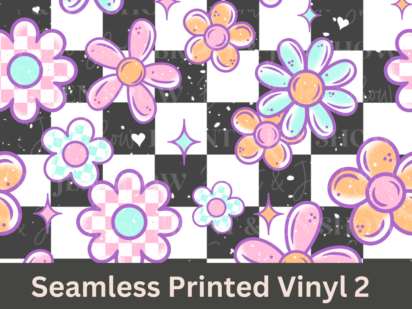 Checker Floral Seamless Printed Vinyl Pattern