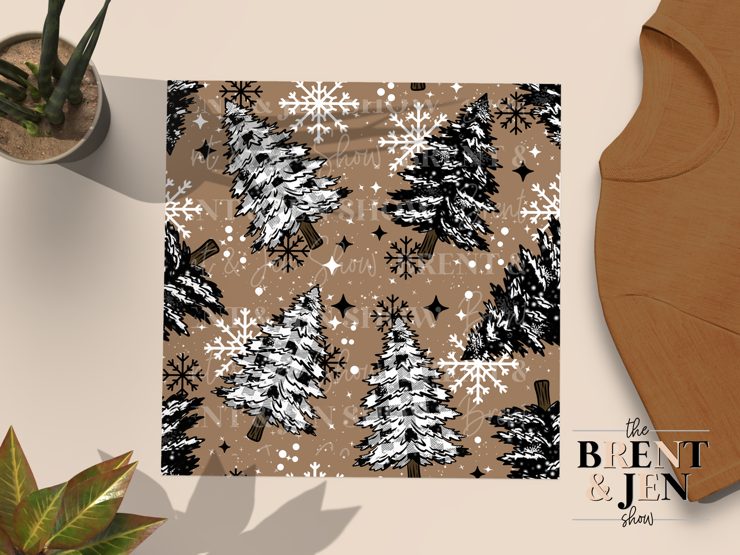 Plaid Winter Trees, Printed Patterned Vinyl