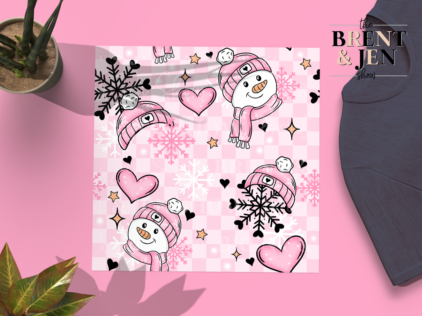 Pink Snowmen Seamless, Printed Patterned Vinyl
