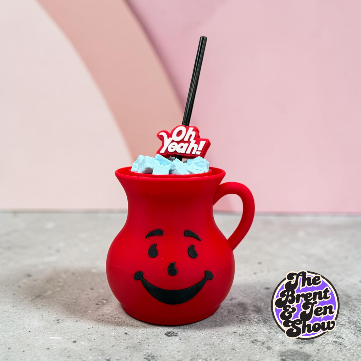 Kool-Aid Man 3D Printed Can Cooler with Straw & Topper
