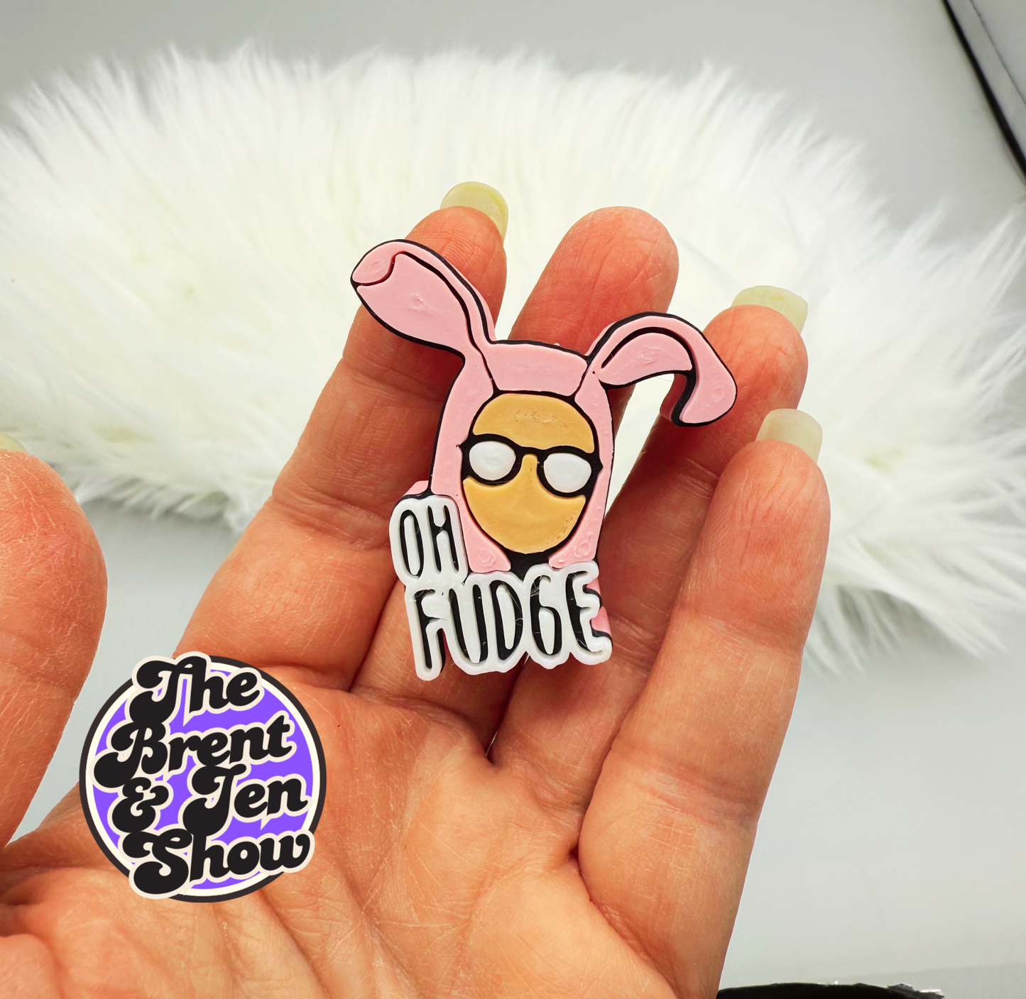 OH FUDGE Pink Bunny Suit Straw Topper