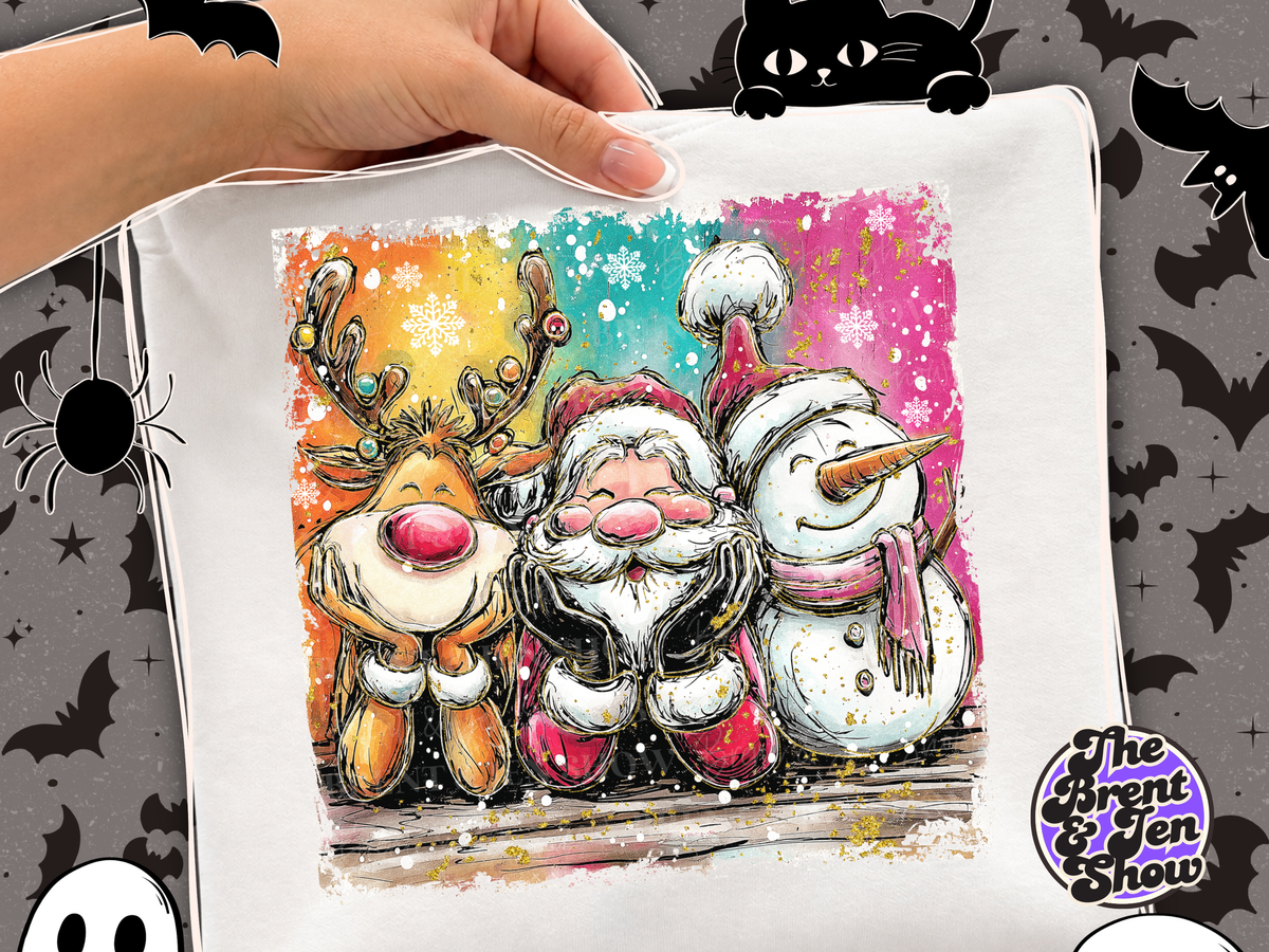 Christmas Trio DTF Transfer: Santa, Reindeer, Snowman (Ready-to-Press)