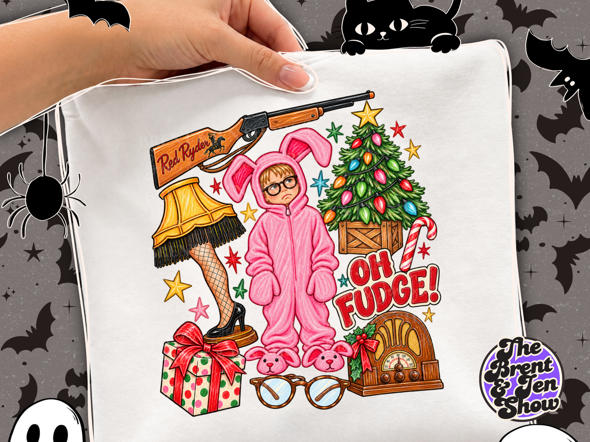 Oh Fudge Christmas Story DTF Transfer, Pink Bunny Suit Holiday Movie Design,