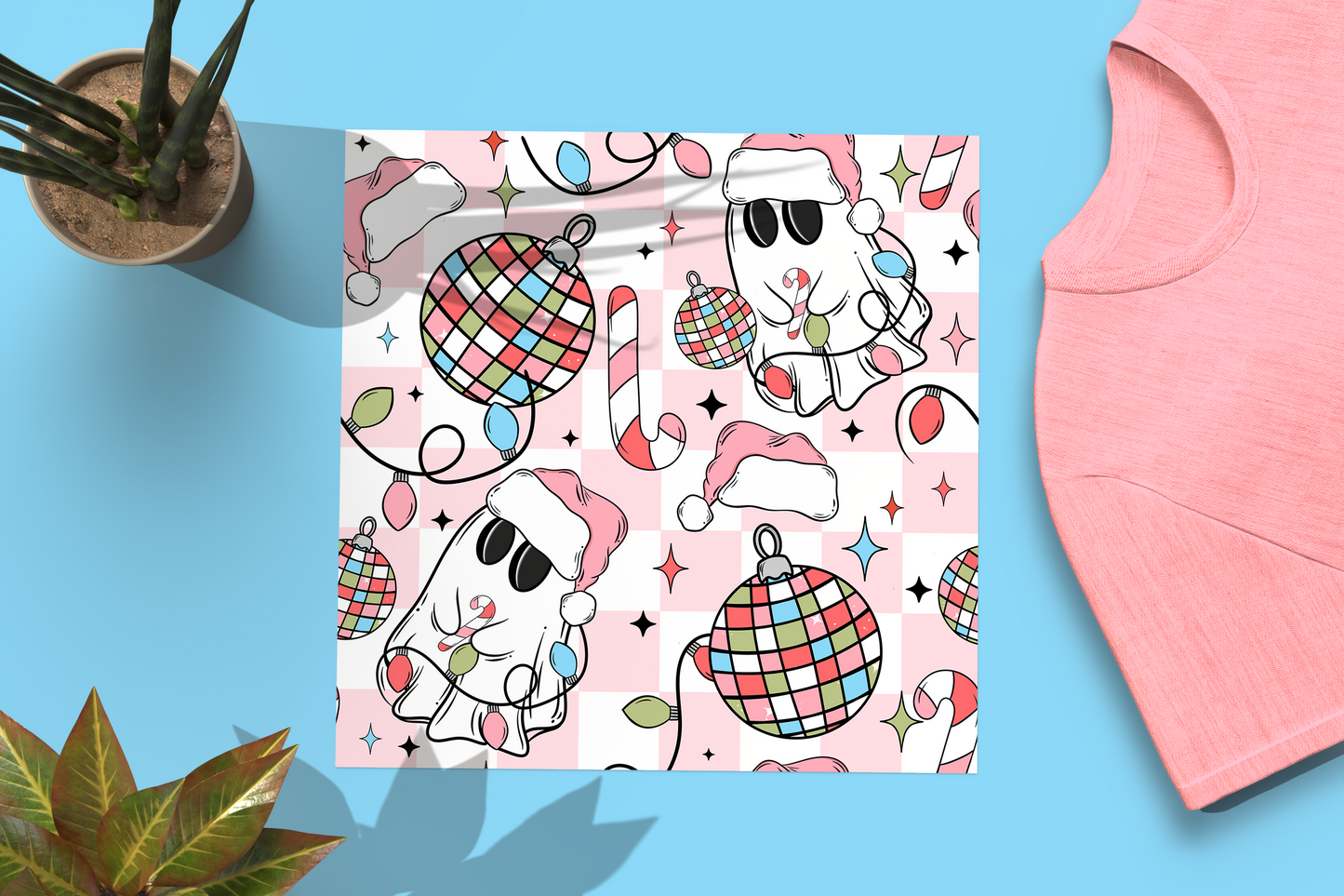 Disco Christmas Ghost Seamless Printed Vinyl Pattern