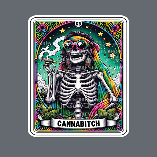 Cannabitch Tarot Card Sticker, Funny 420 Cannabis Decal, Colorful Hippie Weed Pot Smoker Gift