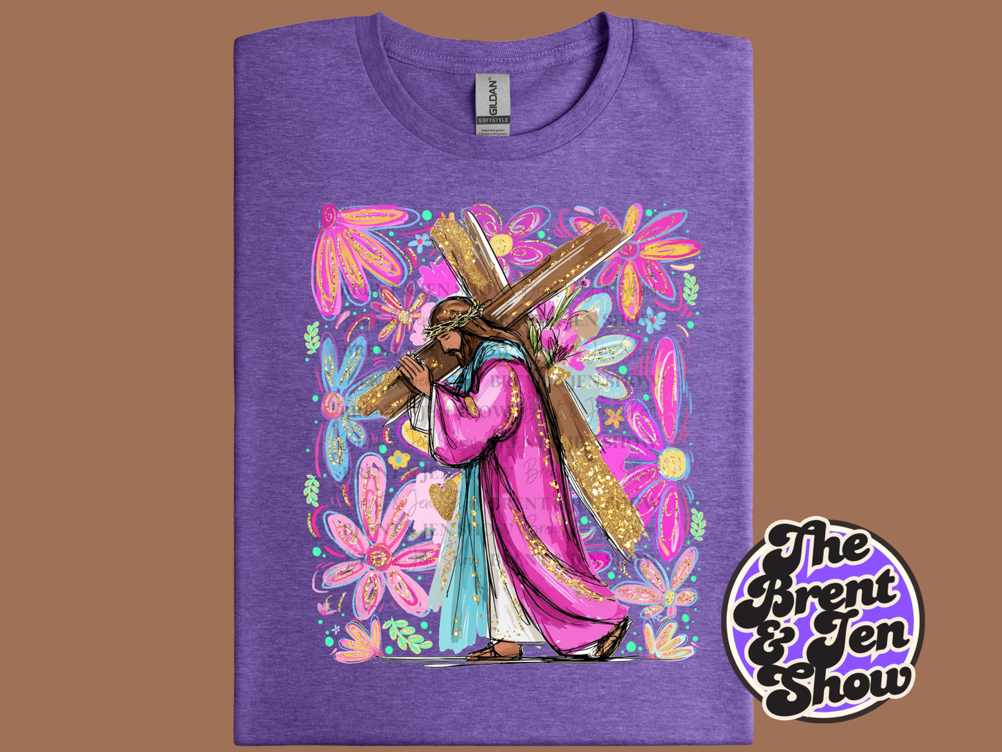 Jesus Carrying The Cross Floral T Shirt