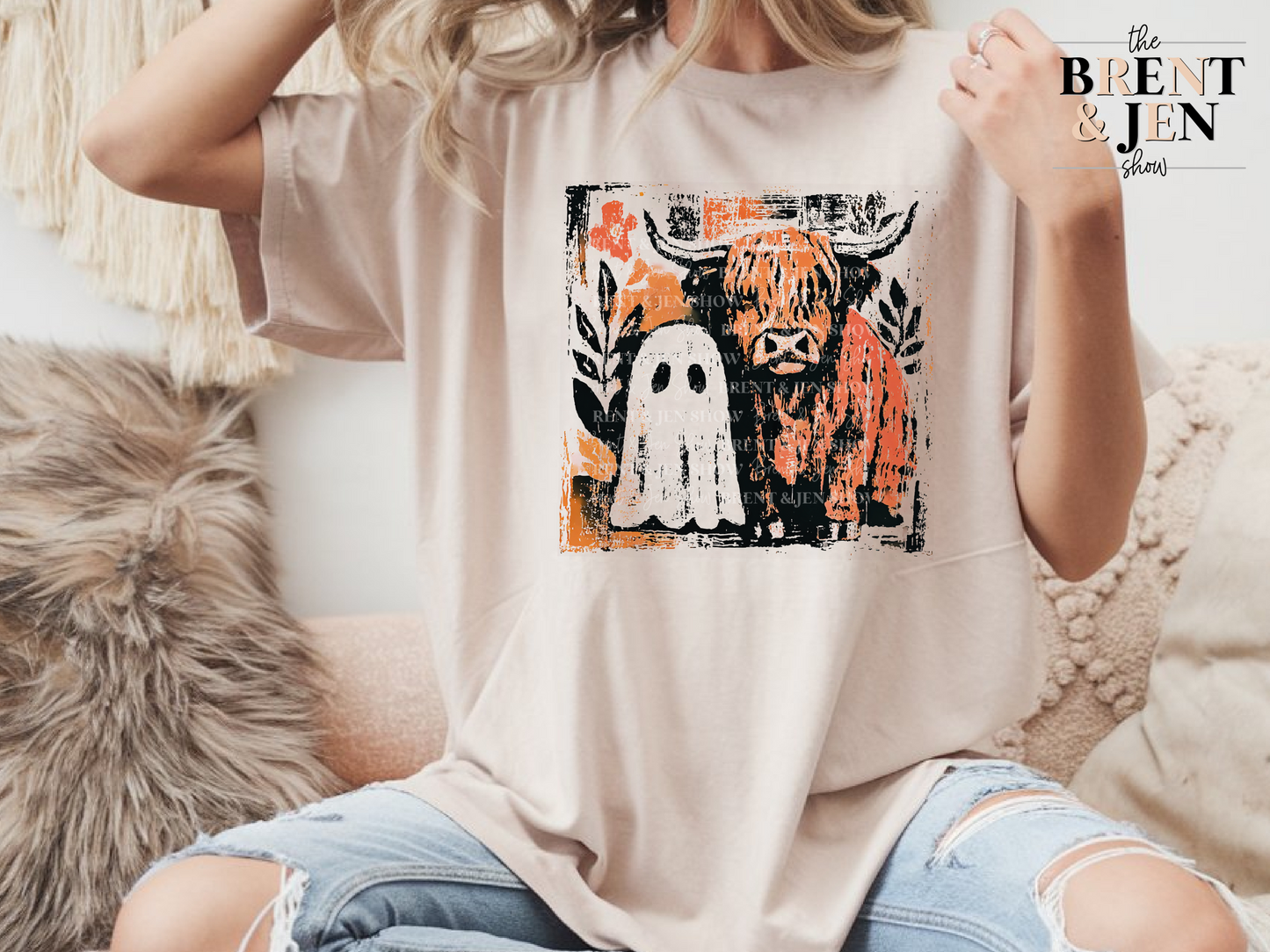 Ghost & Highland Cow T Shirt