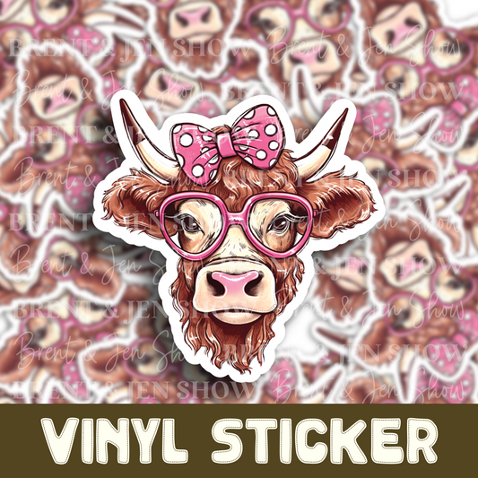 Cow with Pink Bow and Glasses, Sticker