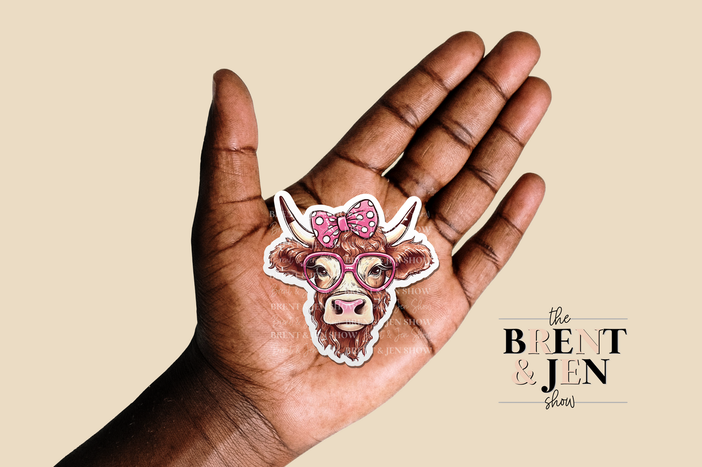 Cow with Pink Bow and Glasses, Sticker