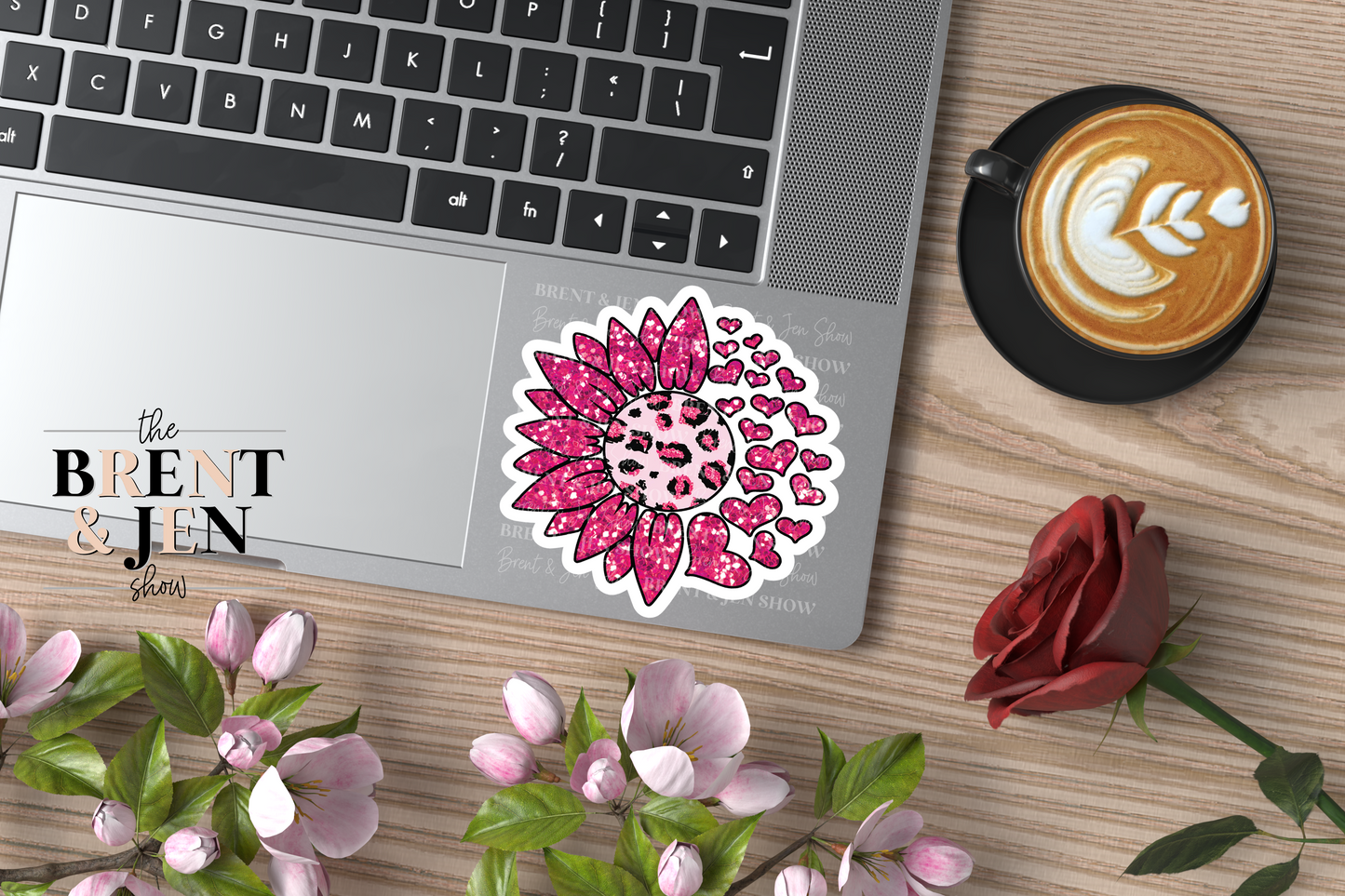 Glitter Flower With Hearts, Sticker