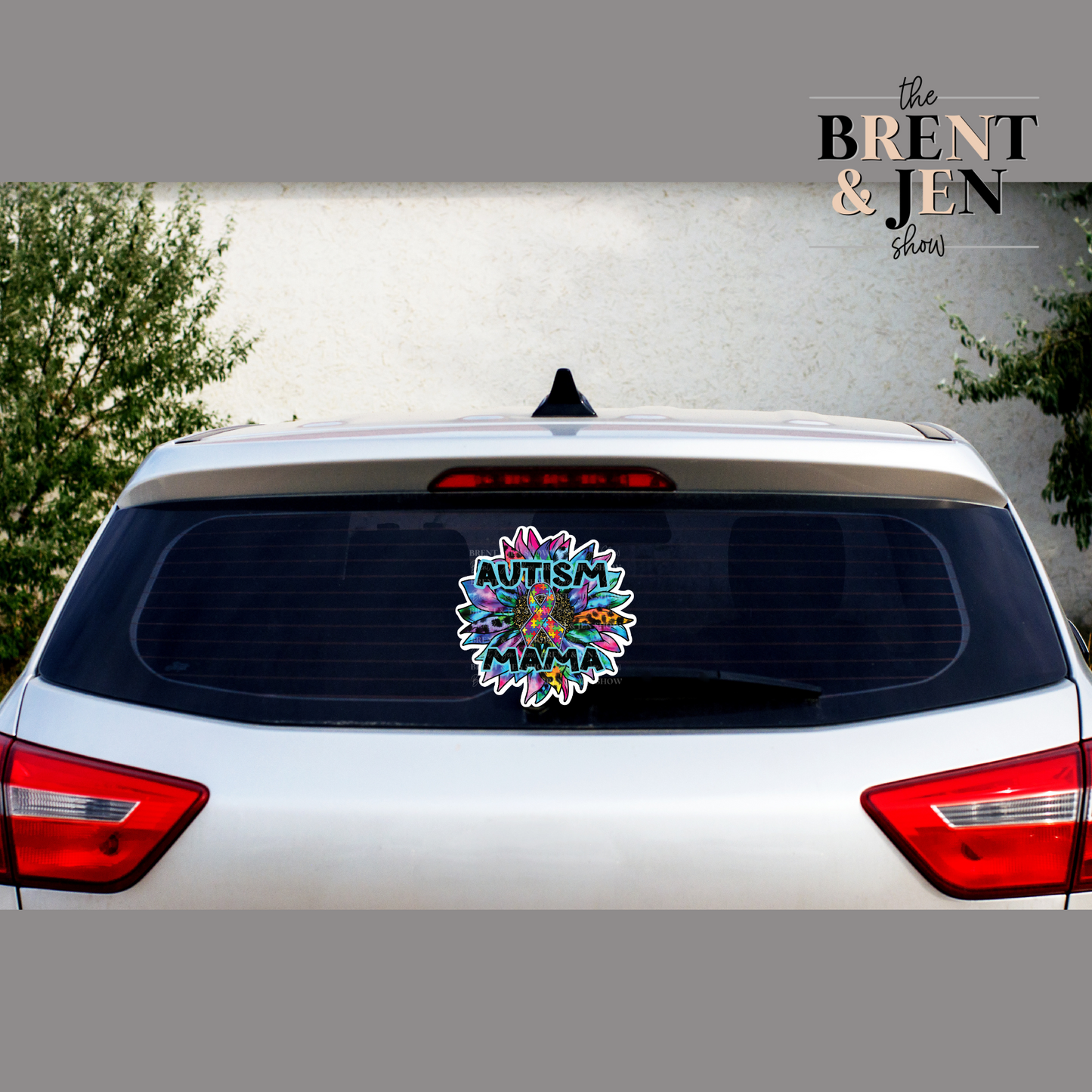 Autism Mama, Tie Dye Leopard Sunflower Sticker or Car Decal