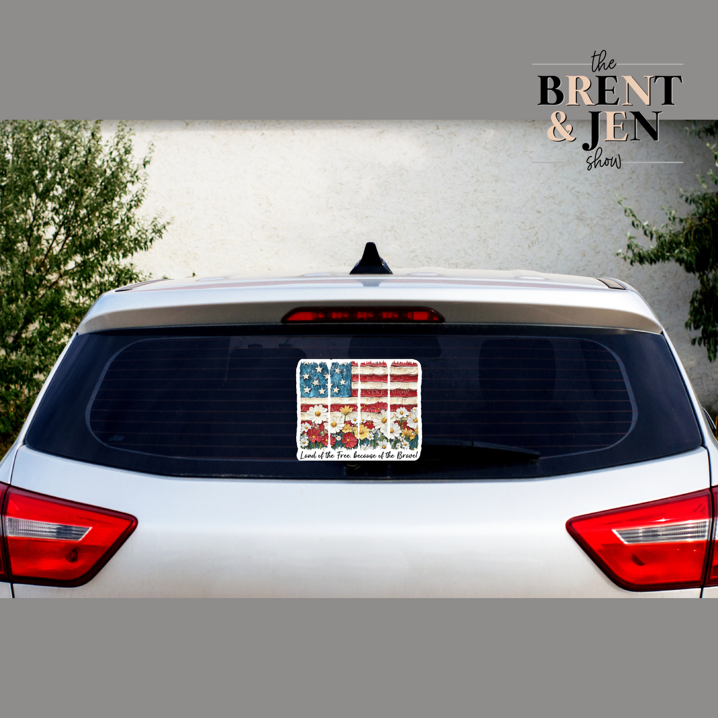 Land of the Free Because of the Brave Flag Floral, Sticker or Car Decal