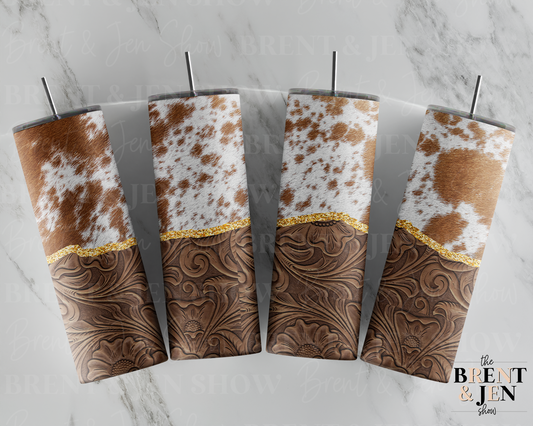 Cow Print Tooled Leather Sublimation Tumbler