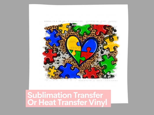Autism Leopard, Heart Patch - Ready to Press Sublimation Transfer/Heat Transfer