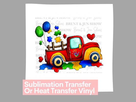 Cute Autism Truck - Ready to Press Sublimation Transfer/Heat Transfer