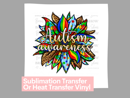 Autism Awareness Sunflower - Ready to Press Sublimation Transfer/Heat Transfer
