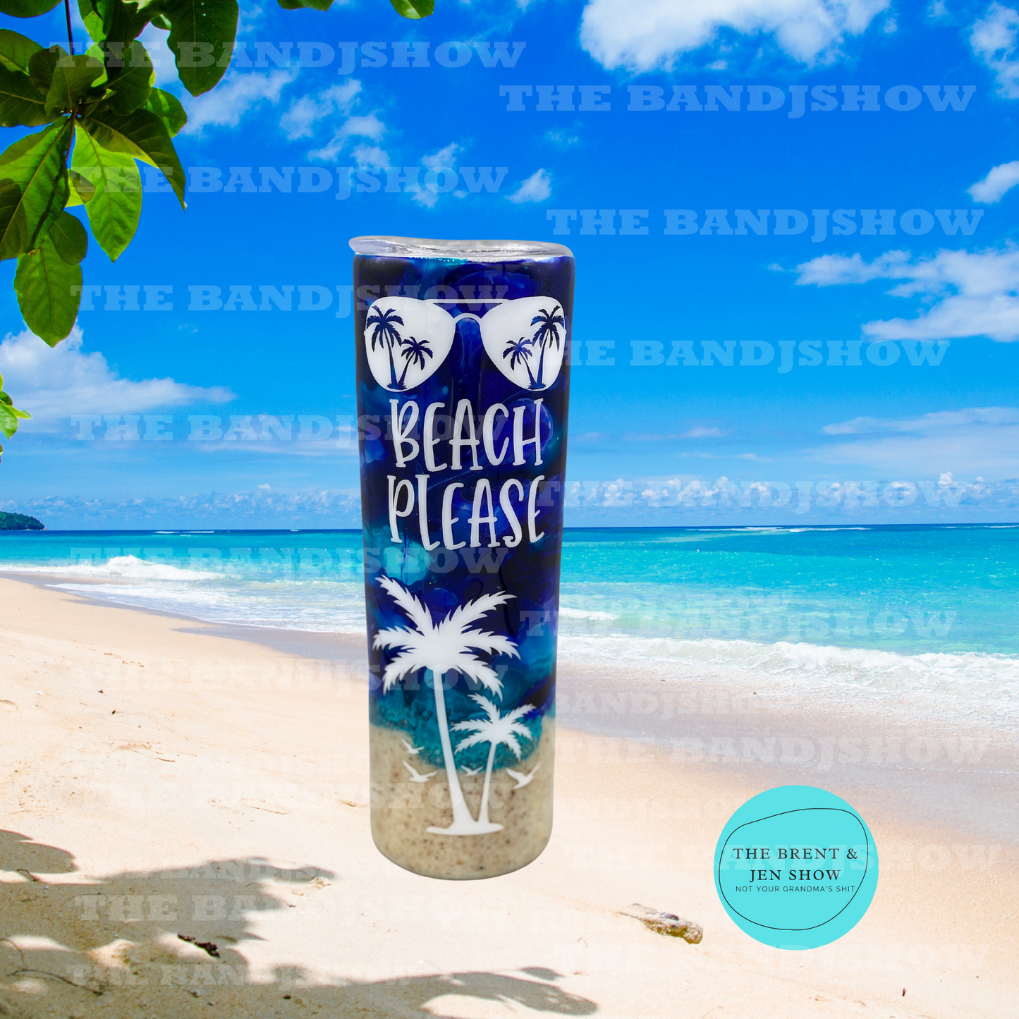 Beach Please Tumbler - Dark Blue with Real Sand