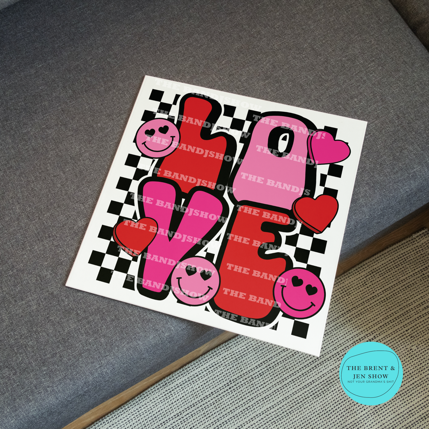 Retro Love, Checkerboard Smiley Valentines Vinyl Sticker