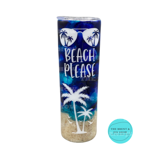 Beach Please Tumbler - Dark Blue with Real Sand