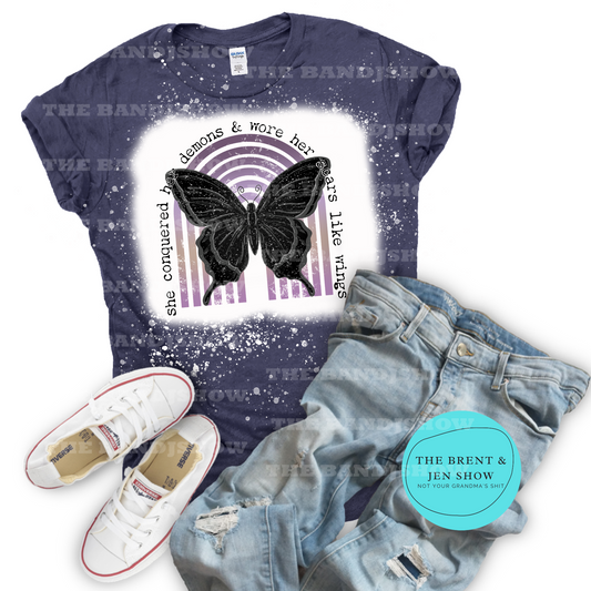 She Conquered Her Demons & Wore Her Scars Like Wings Care T-Shirt