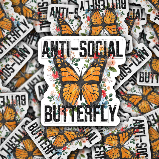 Anti Social Butterfly Vinyl Sticker