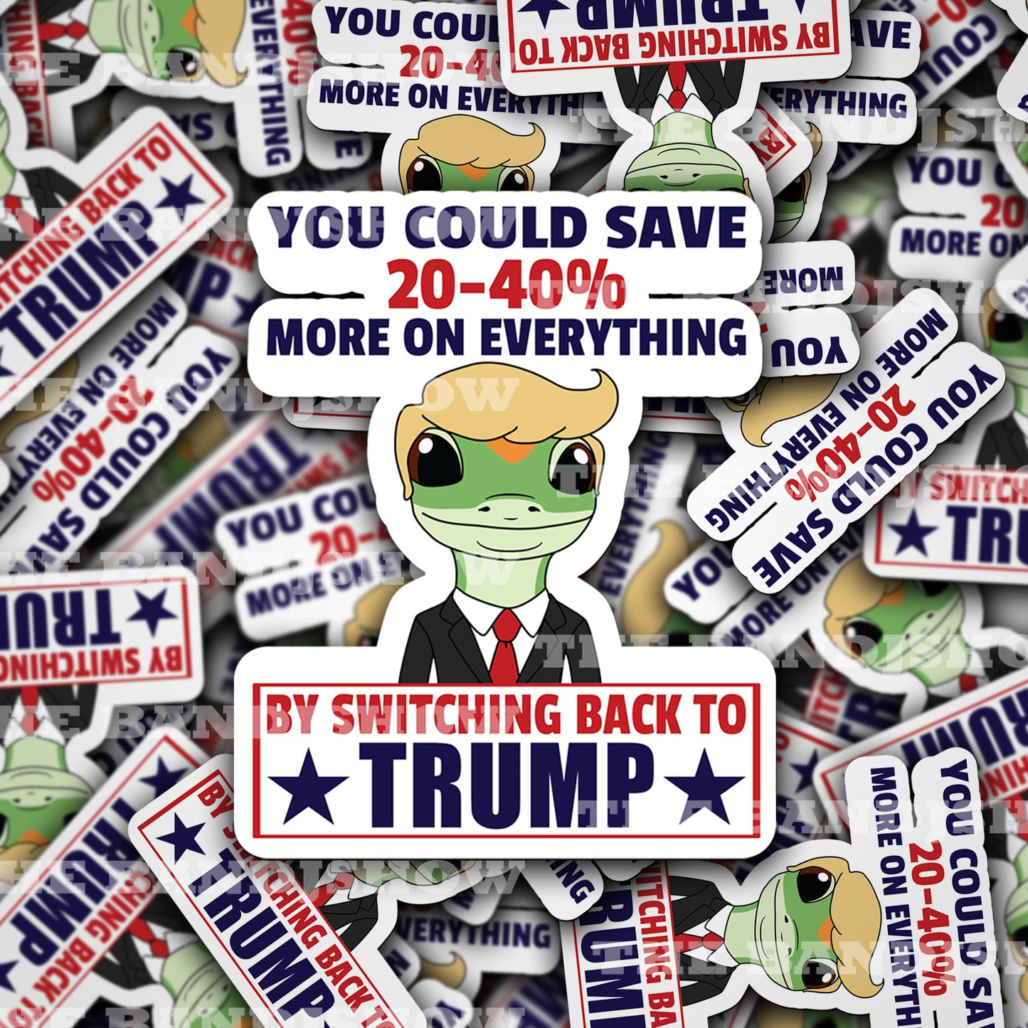 Vinyl Sticker - You Could Save by Switching Back to Trump, Geico, Humorous Sticker