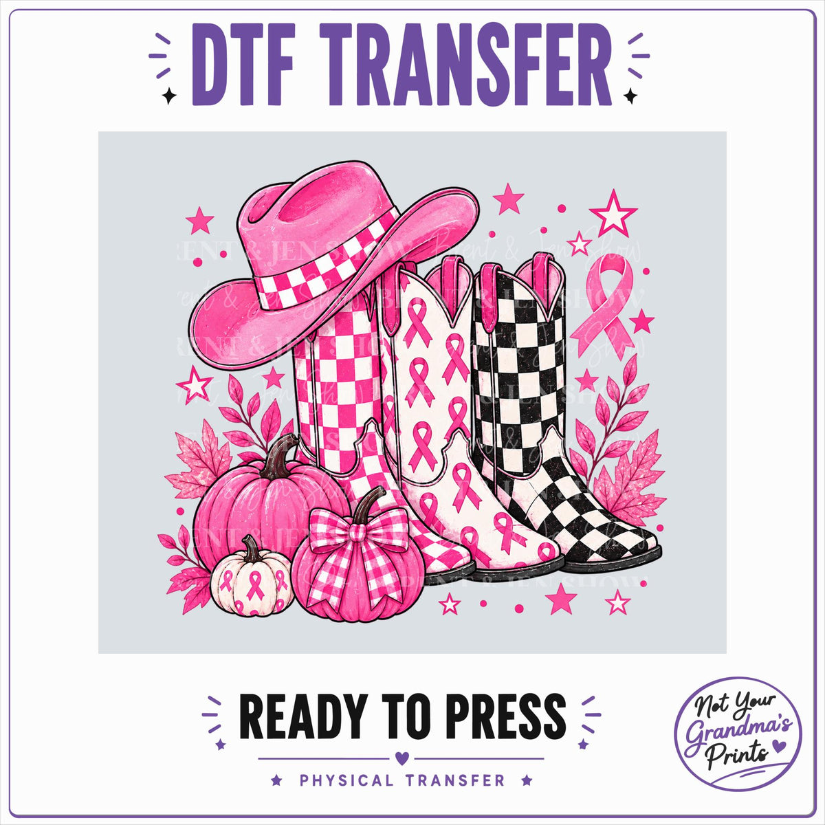 Breast Cancer Awareness, Pink Ribbon Cowgirl Boots DTF Transfer