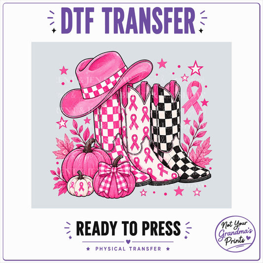 Breast Cancer Awareness, Pink Ribbon Cowgirl Boots DTF Transfer
