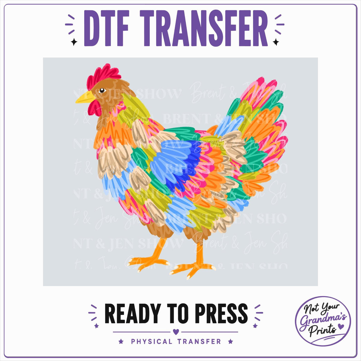 Colorful Rooster DTF Transfer Print (Ready-to-Press)