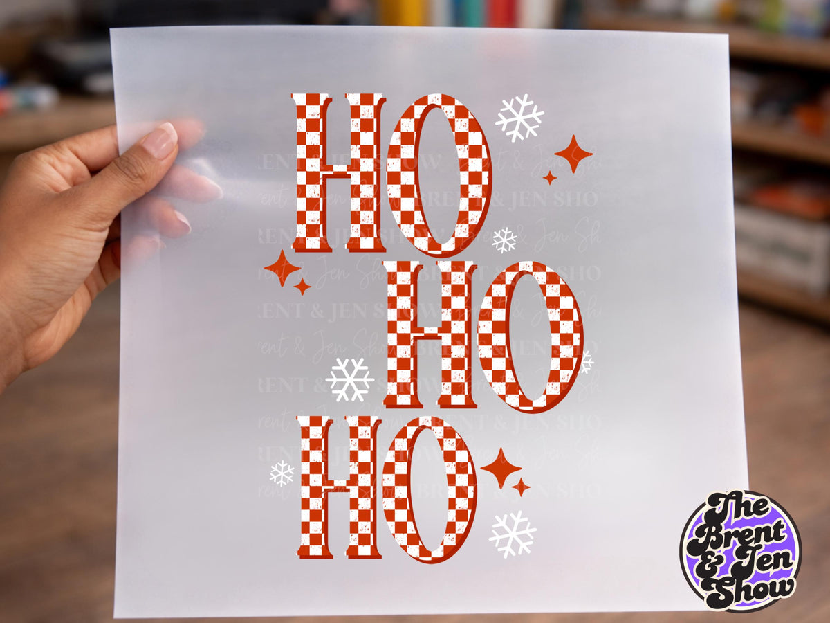 Retro Christmas Checkered Lettering DTF Transfer (Ready-to-Press) - Ho Ho Ho