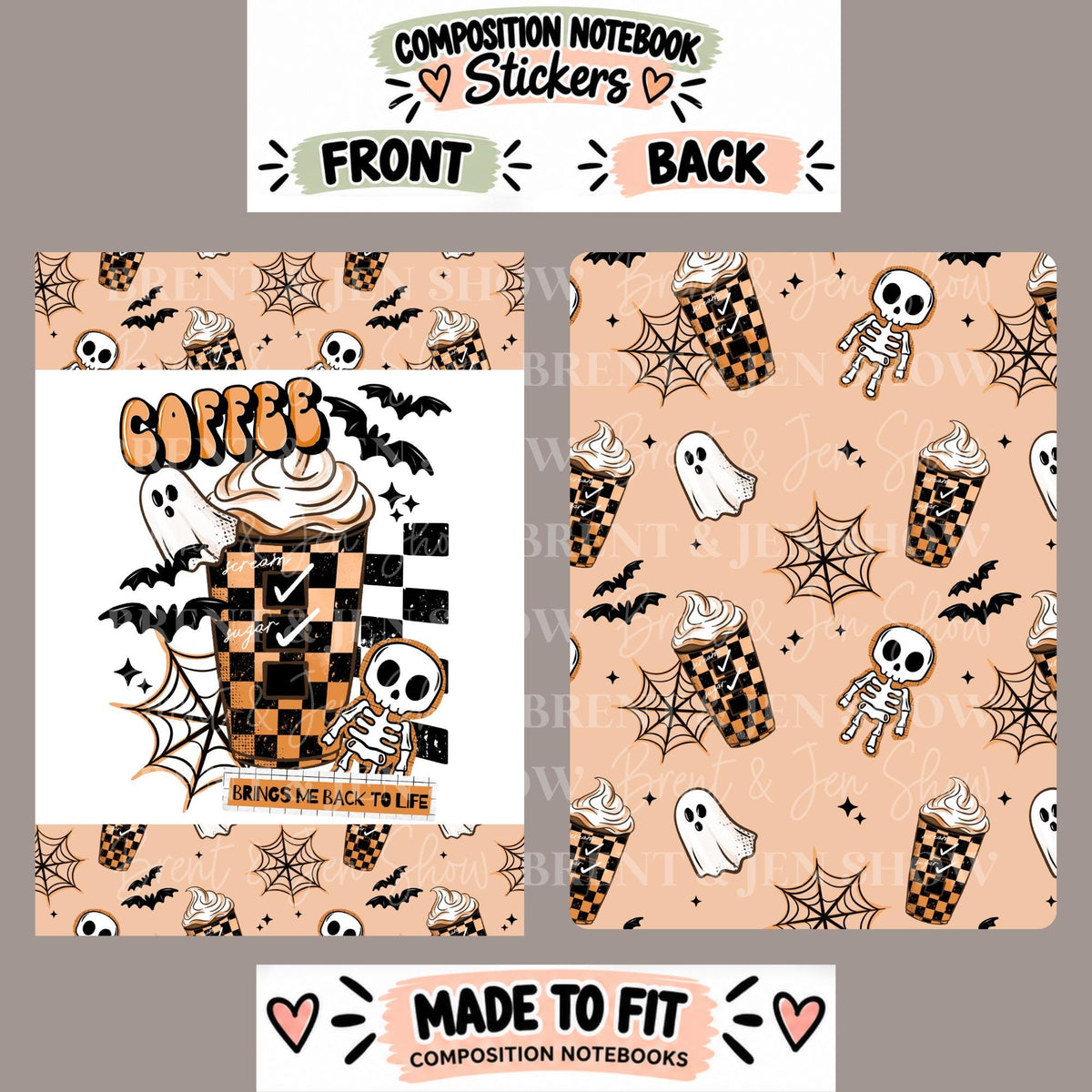 Coffee Brings Me Back to Life Composition Notebook Cover Stickers, Vinyl Front Back Set