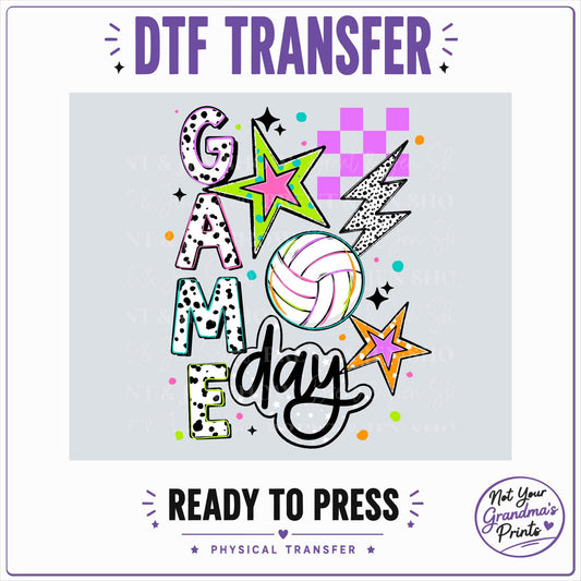 Game Day DTF Transfer: Volleyball, Stars, Checkers (Ready-to-Press)