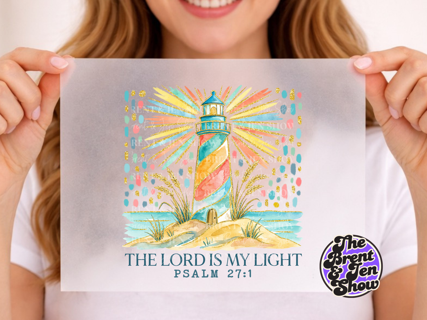 DTF or Sublimation Transfer – Lighthouse Psalm 27:1 Religious Art (Ready-to-Press)