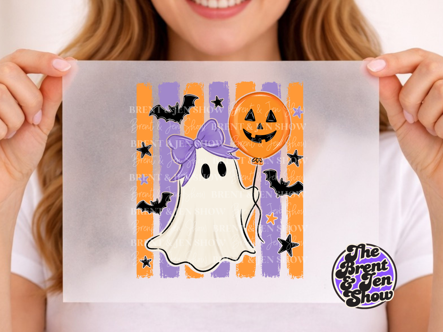 Striped Ghost With Balloon DTF/Sublimation Transfer, Ready to Press
