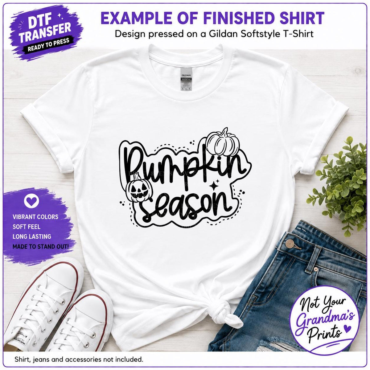 Pumpkin Season DTF Transfer: Hand-Drawn Pumpkins, Spooky Halloween Print (Ready-to-Press)