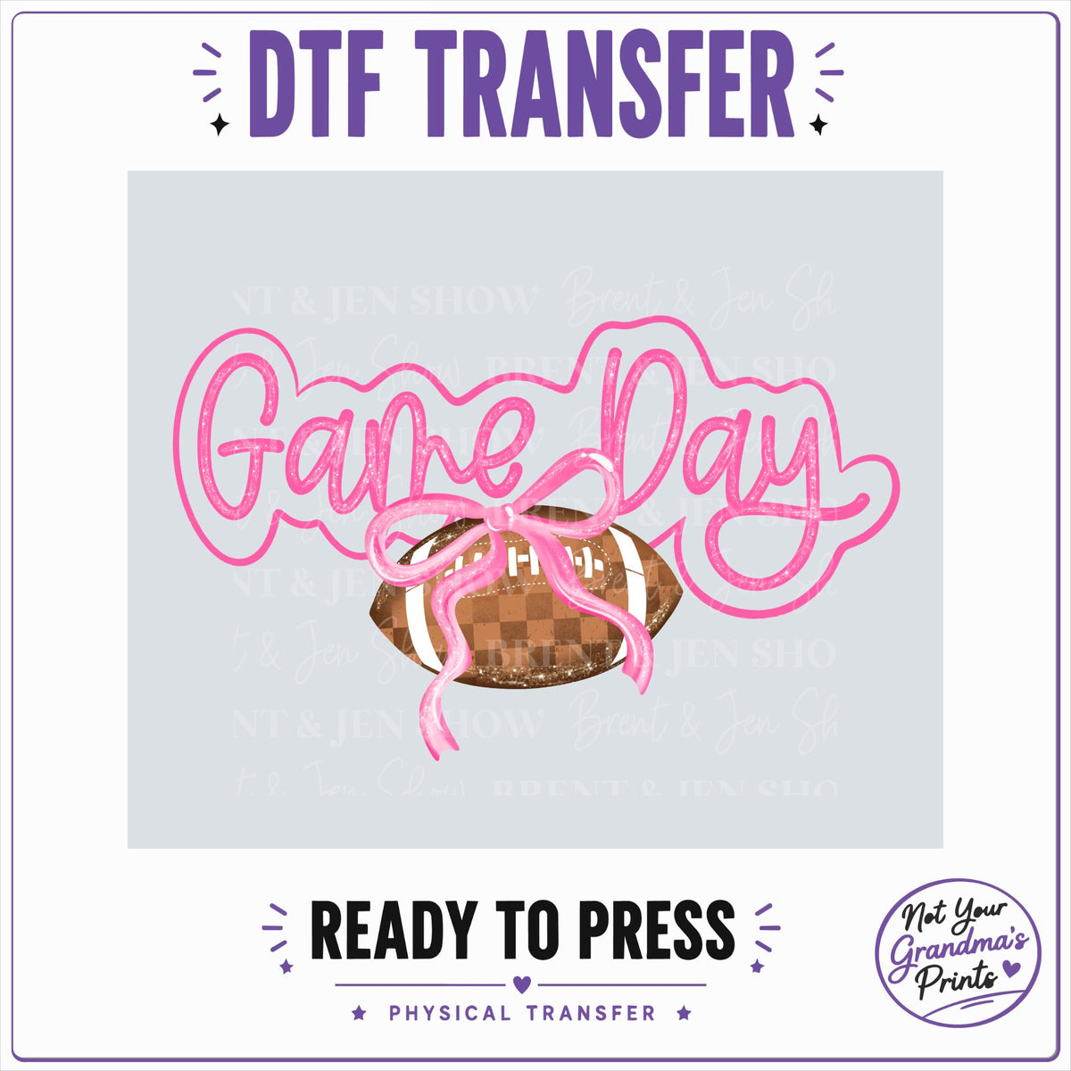 Game Day Football Transfer: Pink Bow, DTF Ready-to-Press (Physical Transfer)