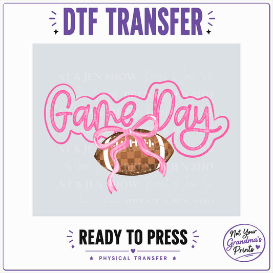 Game Day Football Transfer: Pink Bow, DTF Ready-to-Press (Physical Transfer)