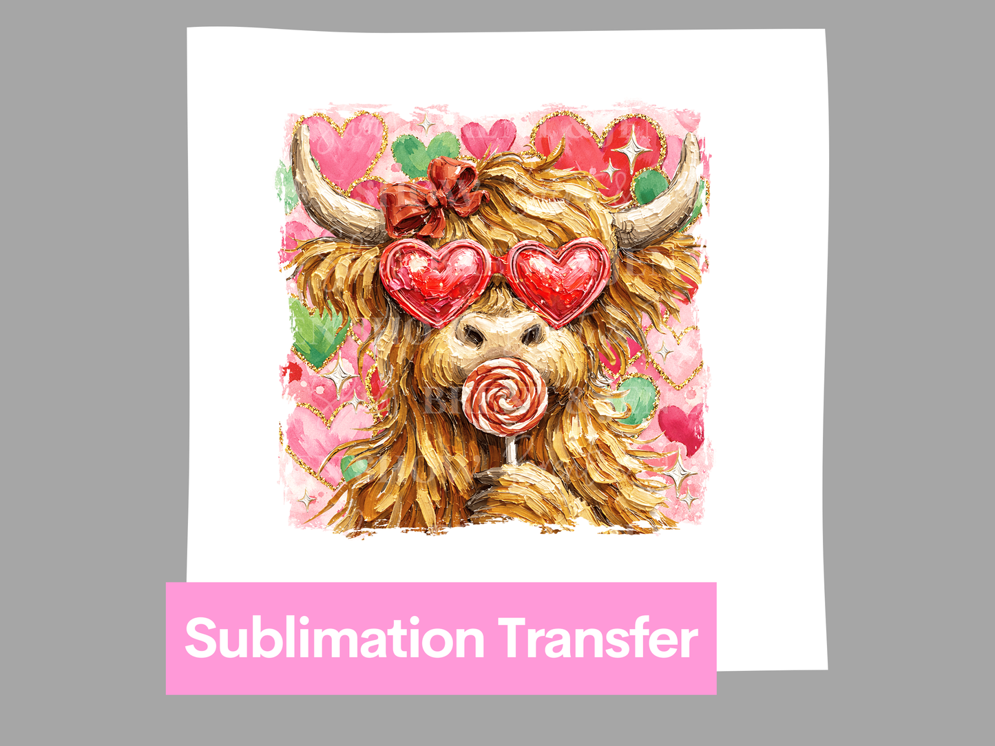 Valentine Highland Cow Transfer DTF/Sublimation