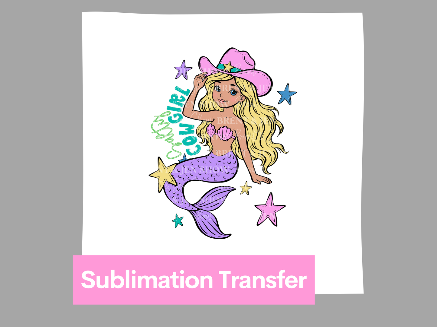 Salty Cowgirl Blonde Mermaid DTF or Sublimation Heat Transfer