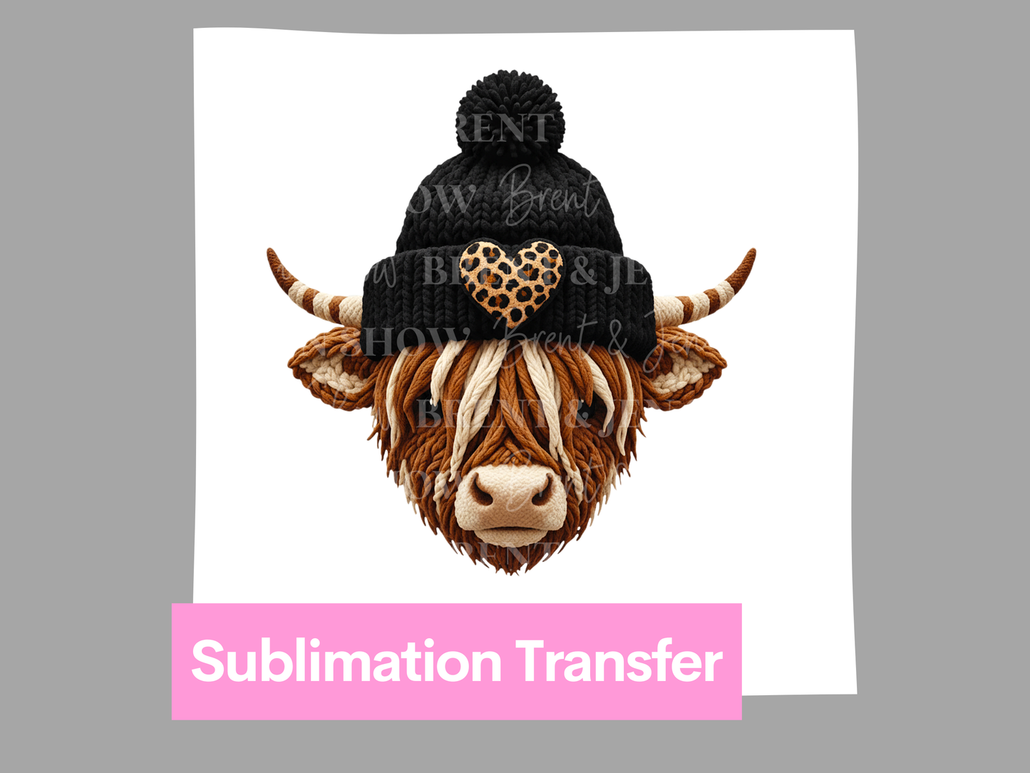 Highland Cow Beanie Yarn Transfer DTF/Sublimation