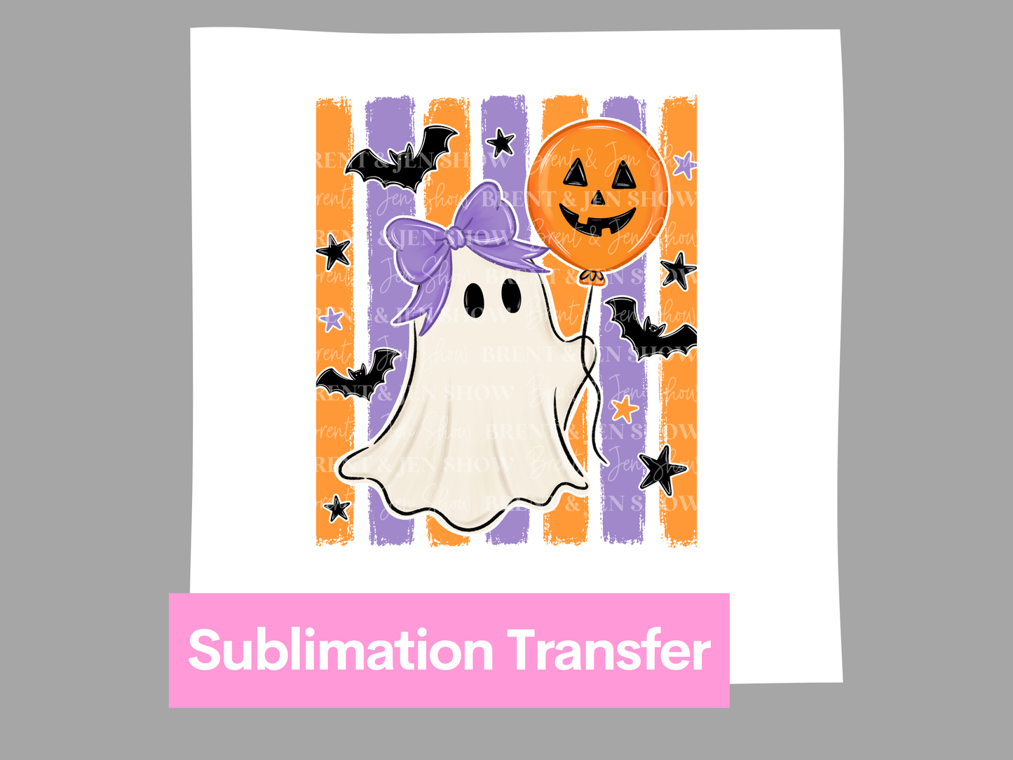 Striped Ghost With Balloon DTF/Sublimation Transfer, Ready to Press