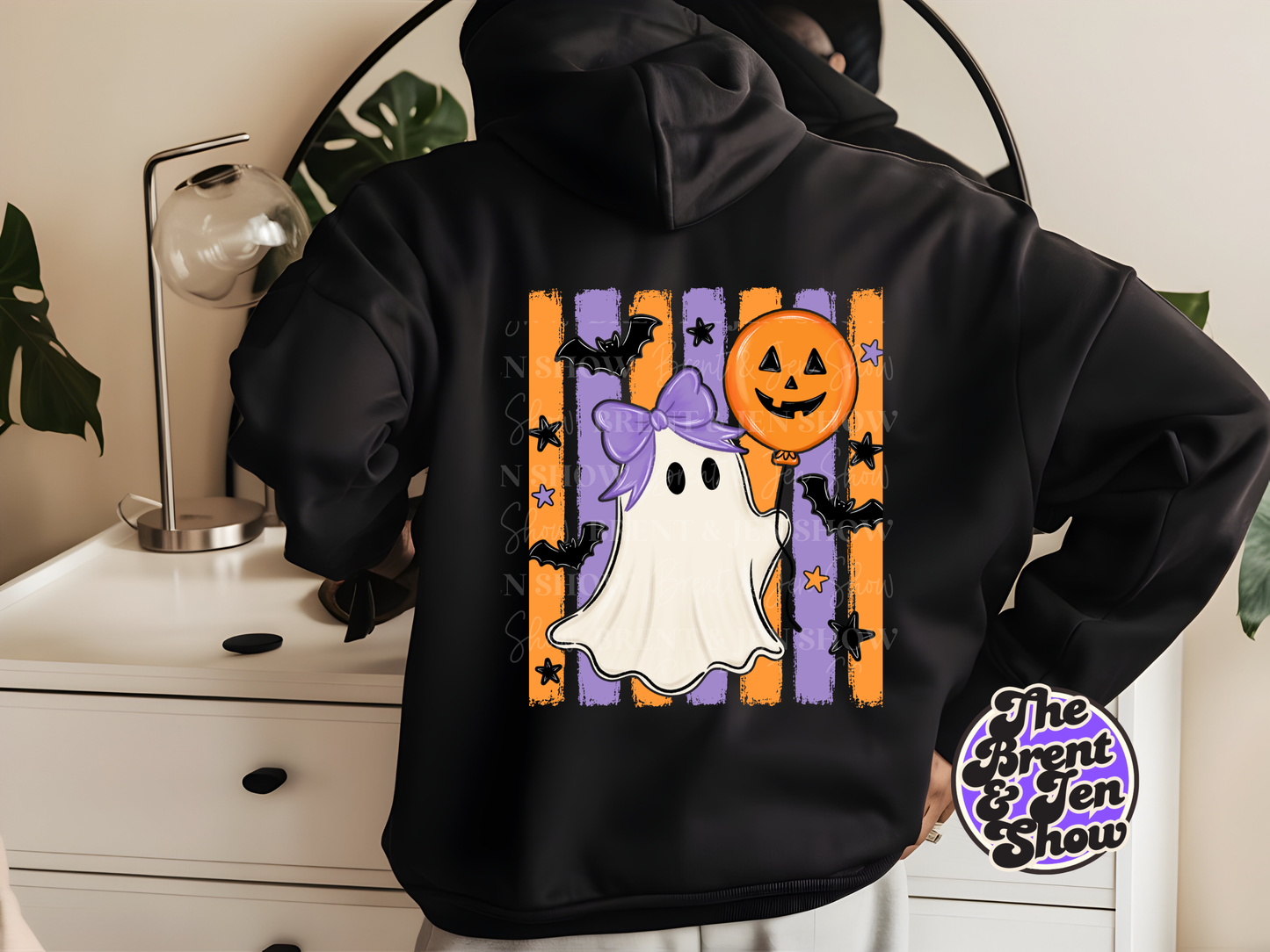 Striped Ghost With Balloon DTF/Sublimation Transfer, Ready to Press
