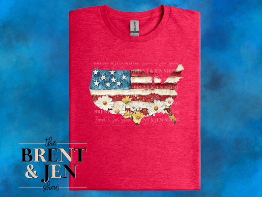 USA Floral Rustic Map T Shirt, Cute Graphic Tee
