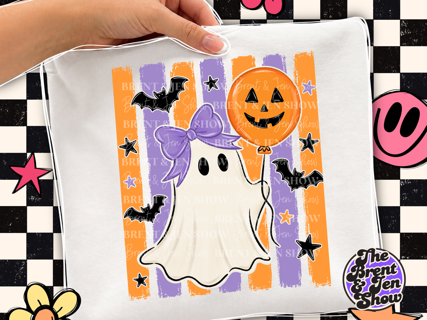 Striped Ghost With Balloon DTF/Sublimation Transfer, Ready to Press